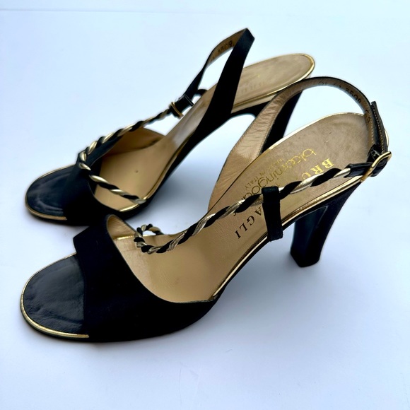 Bruno Magli Vintage Women's Size 6B Made In Italy Black and Gold Heels - Picture 2 of 7